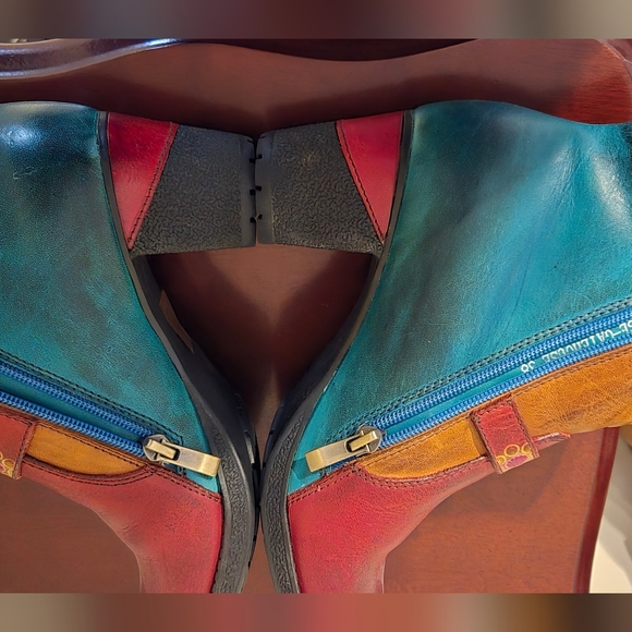 L'ARTISTE Spring Step Oxblood Red Teal Blue Gold Leather Ankle Boots Size 38 - Picture 4 of 11